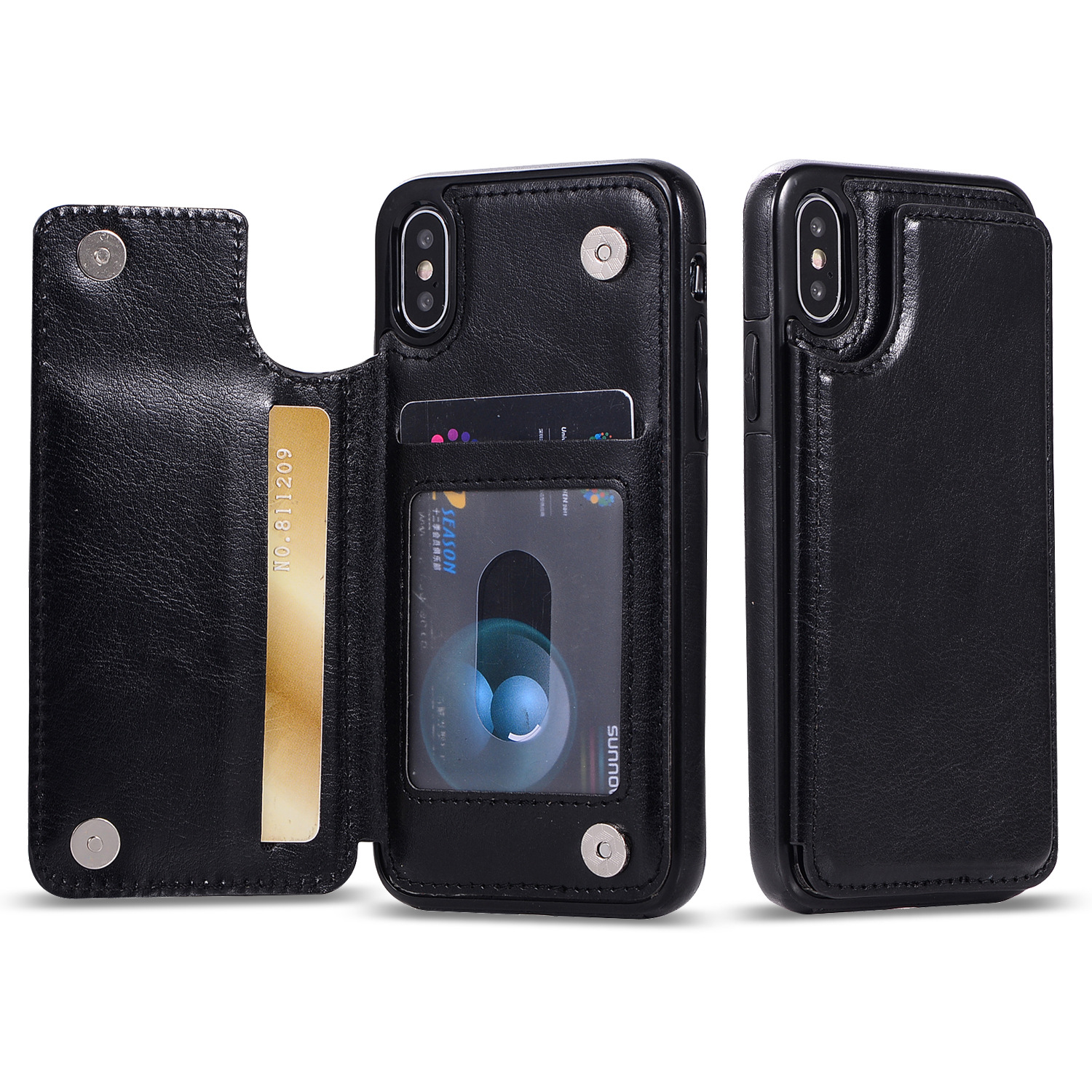 iPHONE XS Max Flip Book Leather Style Credit Card Case (Black)